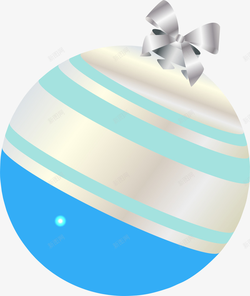 圣诞节白色圣诞球png免抠素材_88icon https://88icon.com 圣诞节吊球 白色圣诞球 蓝色条纹 质感 银色丝带 银色蝴蝶结