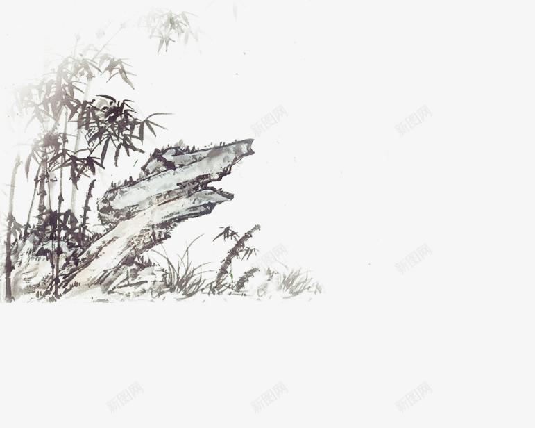 水墨画竹林png免抠素材_88icon https://88icon.com 中国风 山石 杂草 珠子 竹林剪影 萧瑟