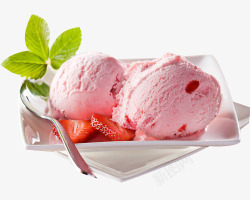 草莓绿叶草莓冰淇淋高清图片