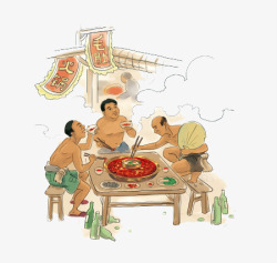 卡通啤酒桶夏天手绘吃火锅高清图片