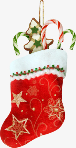 饼干糖果实物红色圣诞袜子礼物糖果饼干高清图片