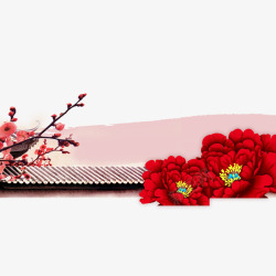 红色中国风节日红花装饰素材