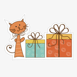卡通小猫咪与礼品盒素材