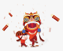 春节舞狮卡通人物psd图素材
