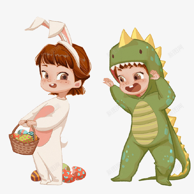 可爱少女png免抠素材_88icon https://88icon.com 兔子装 卡通 小恐龙装 少女