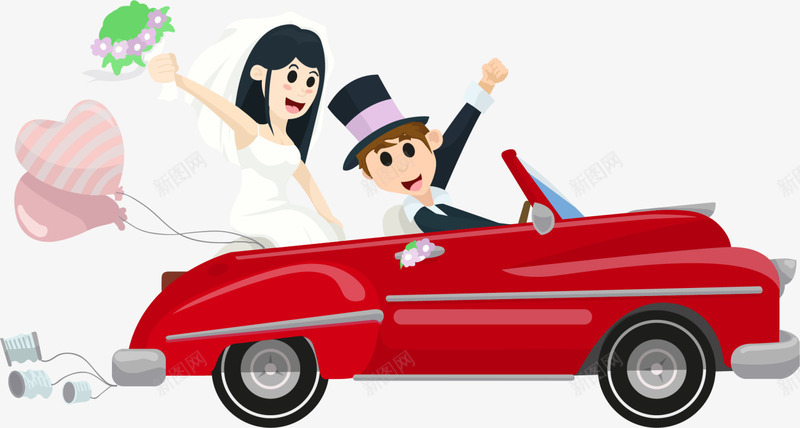 开着婚车的新郎新娘png免抠素材_88icon https://88icon.com 声音 婚礼 开着婚车 拖着易拉罐 新郎新娘 红色婚车 结婚