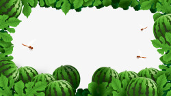 绿色西瓜卡通手绘绿色的西瓜地高清图片