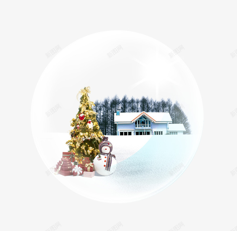 圣诞雪景psd免抠素材_88icon https://88icon.com 树木 植物 泡泡 雪景