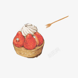 草莓塔手绘画片素材