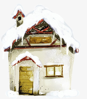 带雪的小房子psd免抠素材_88icon https://88icon.com 冰雪 小屋 手绘 白色 黄色