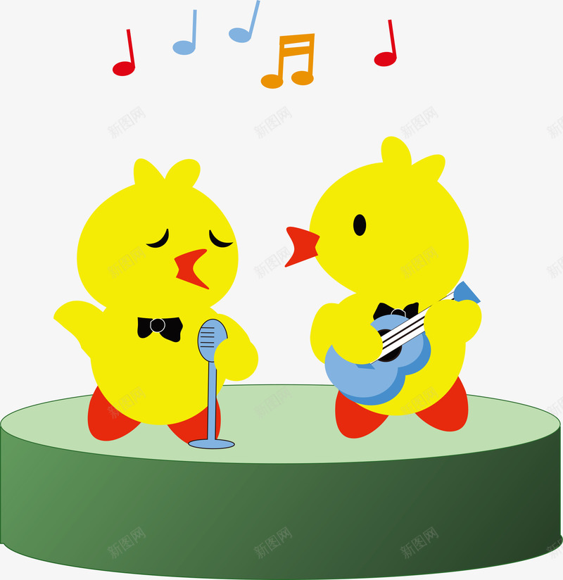黄色小鸭子唱歌png免抠素材_88icon https://88icon.com 动物插画 卡通动物 可爱 唱歌 小鸭子唱歌 音符 黄色小鸭子