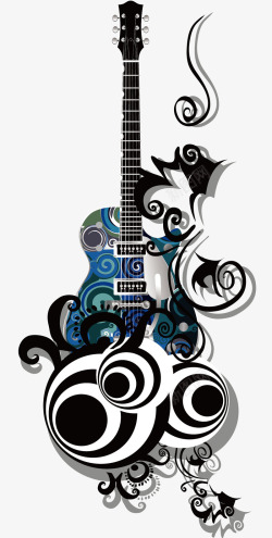 吉他和花纹装饰矢量图素材