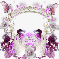 白紫色天鹅蝴蝶花朵对称装饰素材