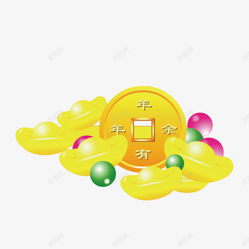 黄色春节金银珠宝png免抠素材_88icon https://88icon.com 喜庆 春节 金银珠宝 黄色