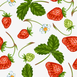 带花的草莓无缝背景矢量图素材