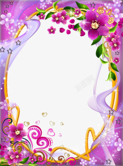 紫色光带梦幻粉紫色花藤边框高清图片