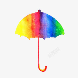 手绘水彩晕染彩虹雨伞插画素材