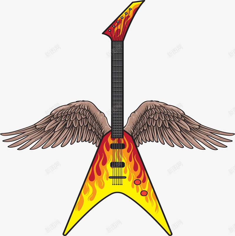 翅膀火焰吉他png免抠素材_88icon https://88icon.com 摇滚乐 火焰吉他 电吉他 矢量素材 翅膀吉他