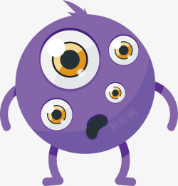 卡通紫色四眼小怪物矢量图素材