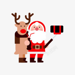 圣诞老人与鹿的自拍素材