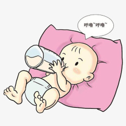 卡通宝宝躺着吃奶瓶素材