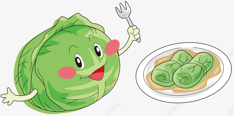 手绘中国菜包菜png免抠素材_88icon https://88icon.com 中国菜 中国菜手绘 包菜 可爱表情 手绘 绿色蔬菜