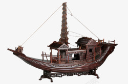 紫檀木雕刻帆船摆件素材