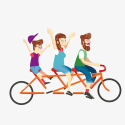 骑三人自行车的卡通人物素材