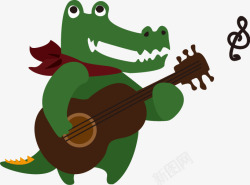 卡通鳄鱼弹吉他图案素材