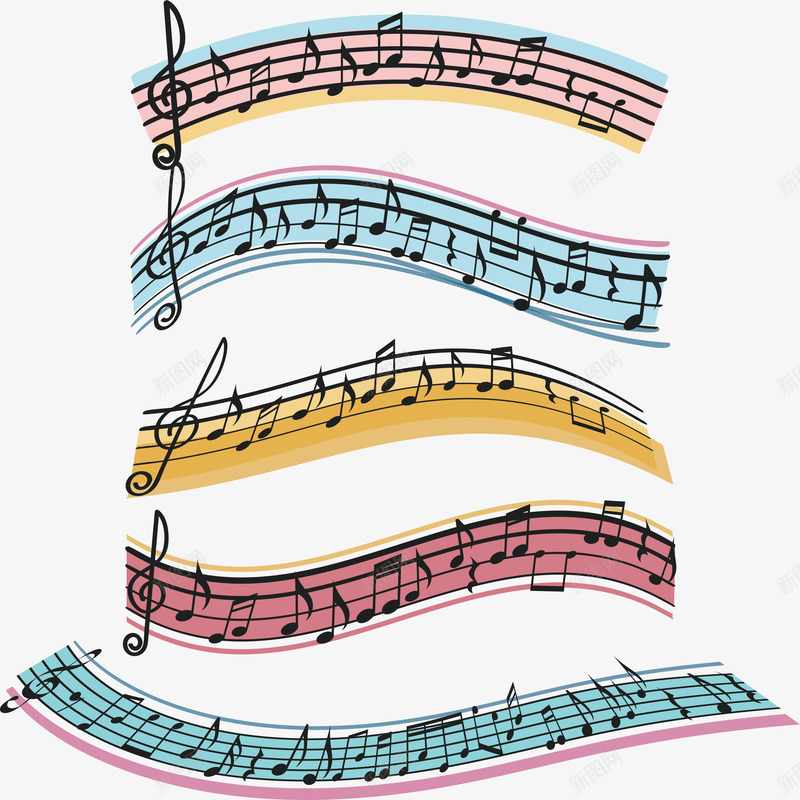 彩色飘扬五线谱png免抠素材_88icon https://88icon.com 五线谱 彩色五线谱 矢量png 艺术节 音乐节 音符