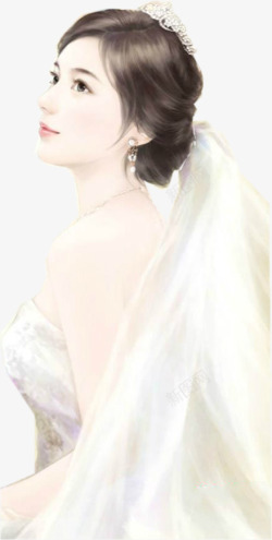彩绘手绘白色婚纱美女素材