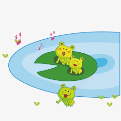 池塘荷叶青蛙唱歌矢量图素材
