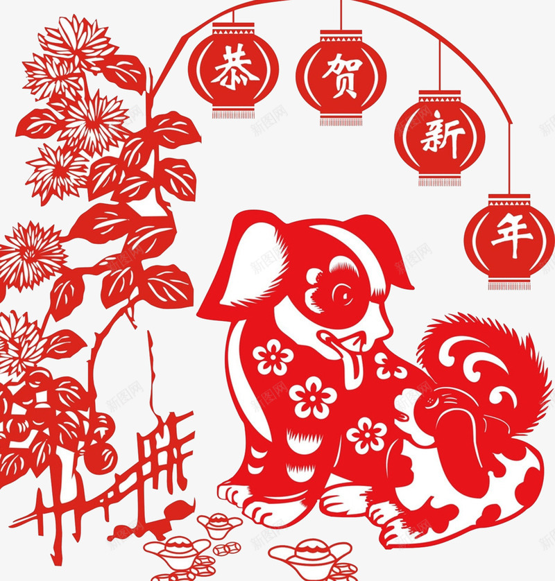 2018狗年春节红色窗花png免抠素材_88icon https://88icon.com 2018 吉犬贺岁狗年窗花 恭贺新年 戊戌年 新年窗花 春节窗花 狗保平安 狗年 狗年行大运