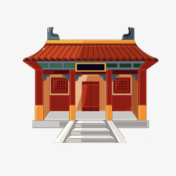 中国风红色亭子建筑红色扁平寺院高清图片