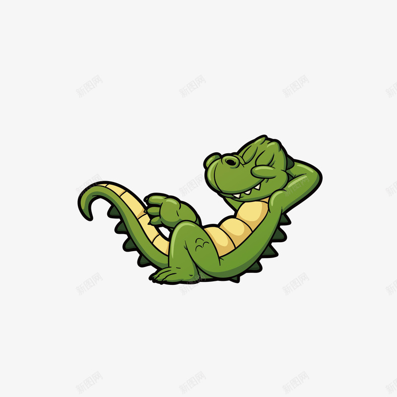 卡通惬意躺着的小鳄鱼png免抠素材_88icon https://88icon.com 卡通小鳄鱼 惬意享受表情 翘二郎腿 躺着的鳄鱼