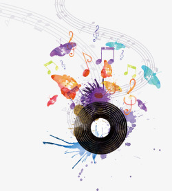 音乐盘手绘水彩音乐图标高清图片