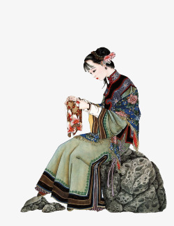 古代刺绣女素材