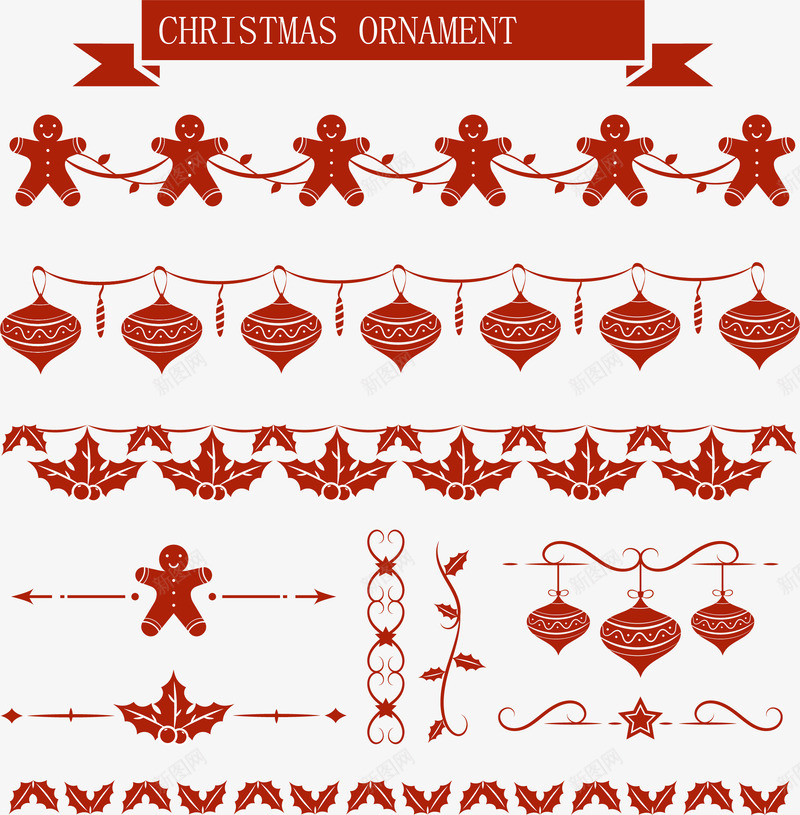 剪纸圣诞矢量图ai免抠素材_88icon https://88icon.com 剪纸圣诞球 剪纸饼干人 红色圣诞素材 矢量图