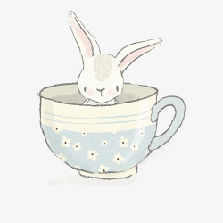 淡蓝色兔子杯子手绘矢量图素材