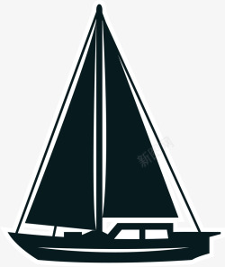 手绘绿色帆船船帆素材