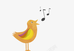 橙色手绘动物唱歌的小鸟插画素材