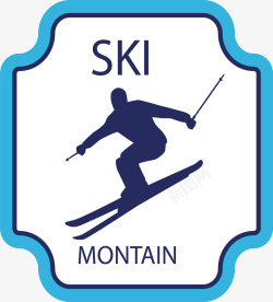 蓝色边框滑雪的人标签素材