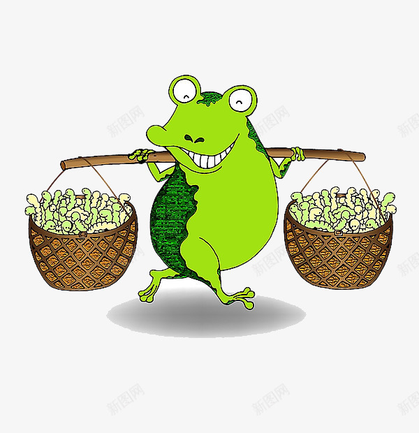 卡通丰收挑扁担的青蛙png免抠素材_88icon https://88icon.com 丰收 卡通 挑扁担 插画 搞笑虫子 箩筐 虫子 青蛙 青蛙表情
