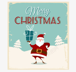 精美圣诞铃铛祝福卡举礼盒的圣诞老人祝福卡高清图片