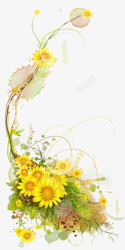 黄色藤蔓墨迹喷溅花朵藤蔓高清图片