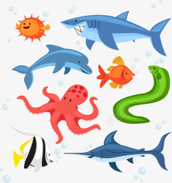 8款卡通海洋动物矢量图素材
