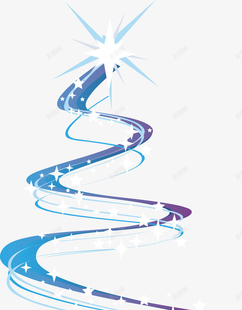 圣诞节蓝色圣诞树png免抠素材_88icon https://88icon.com 创意圣诞树 圣诞节 白色星星 白色闪光 蓝色丝带 蓝色圣诞树