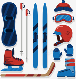 红蓝色冬季运动装备矢量图素材
