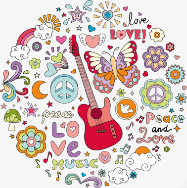 爱心募捐彩色花朵乐器吉他图标图标