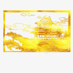 中国风剪影中国风著名景区剪纸烫金图高清图片